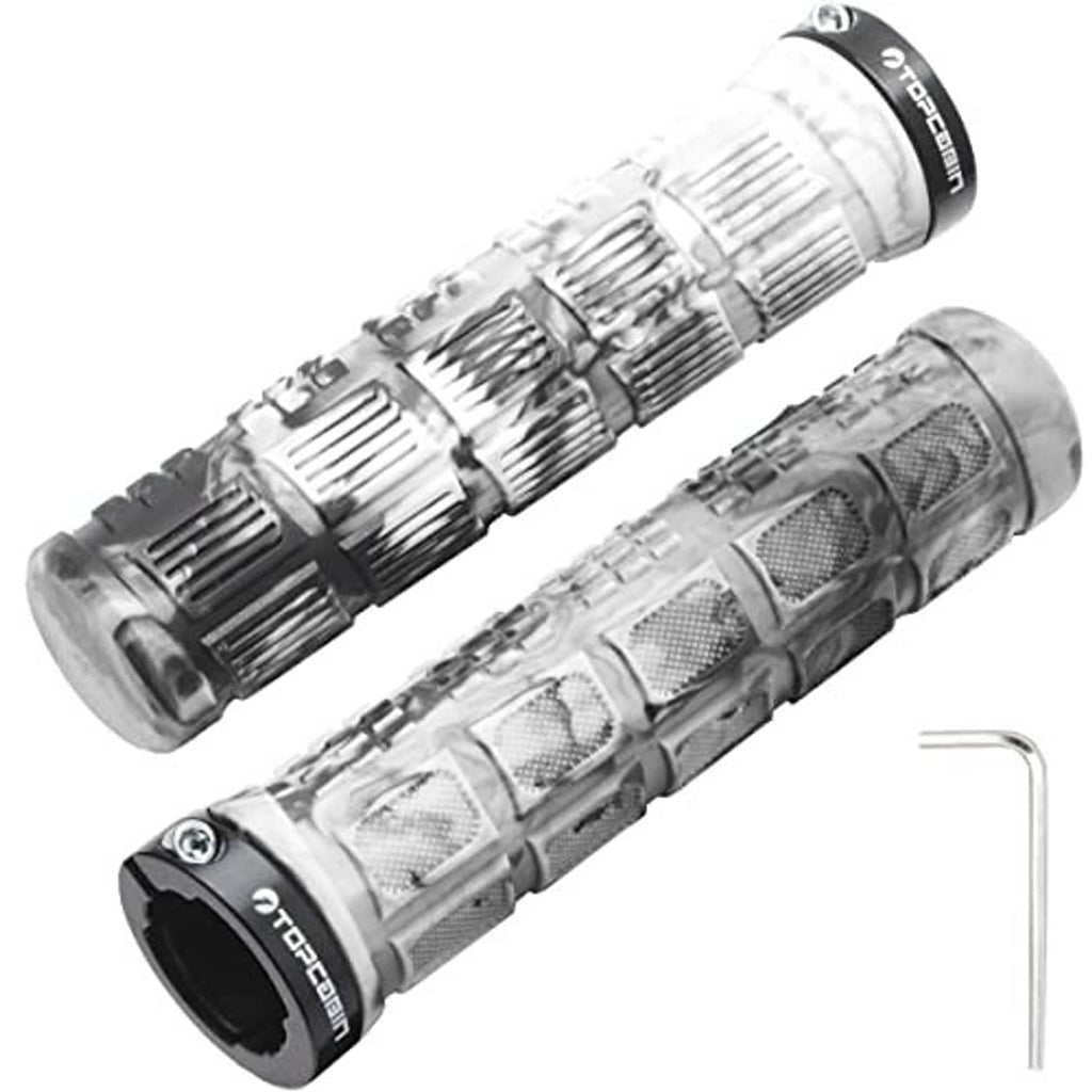 Camouflage bicycle handlebar grips with raised anti-slip texture and flared ends