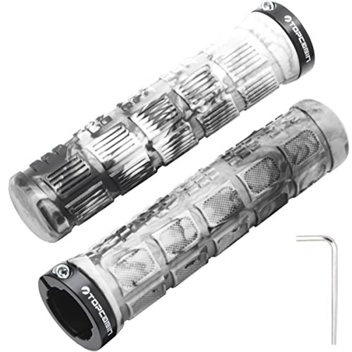 Camouflage bicycle handlebar grips with raised anti-slip texture and flared ends