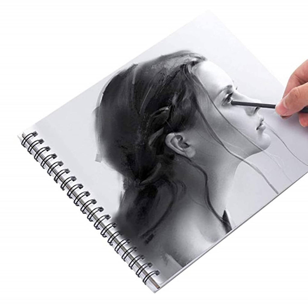 Charcoal drawing sketch on paper: face portrait being shaded with a charcoal stick