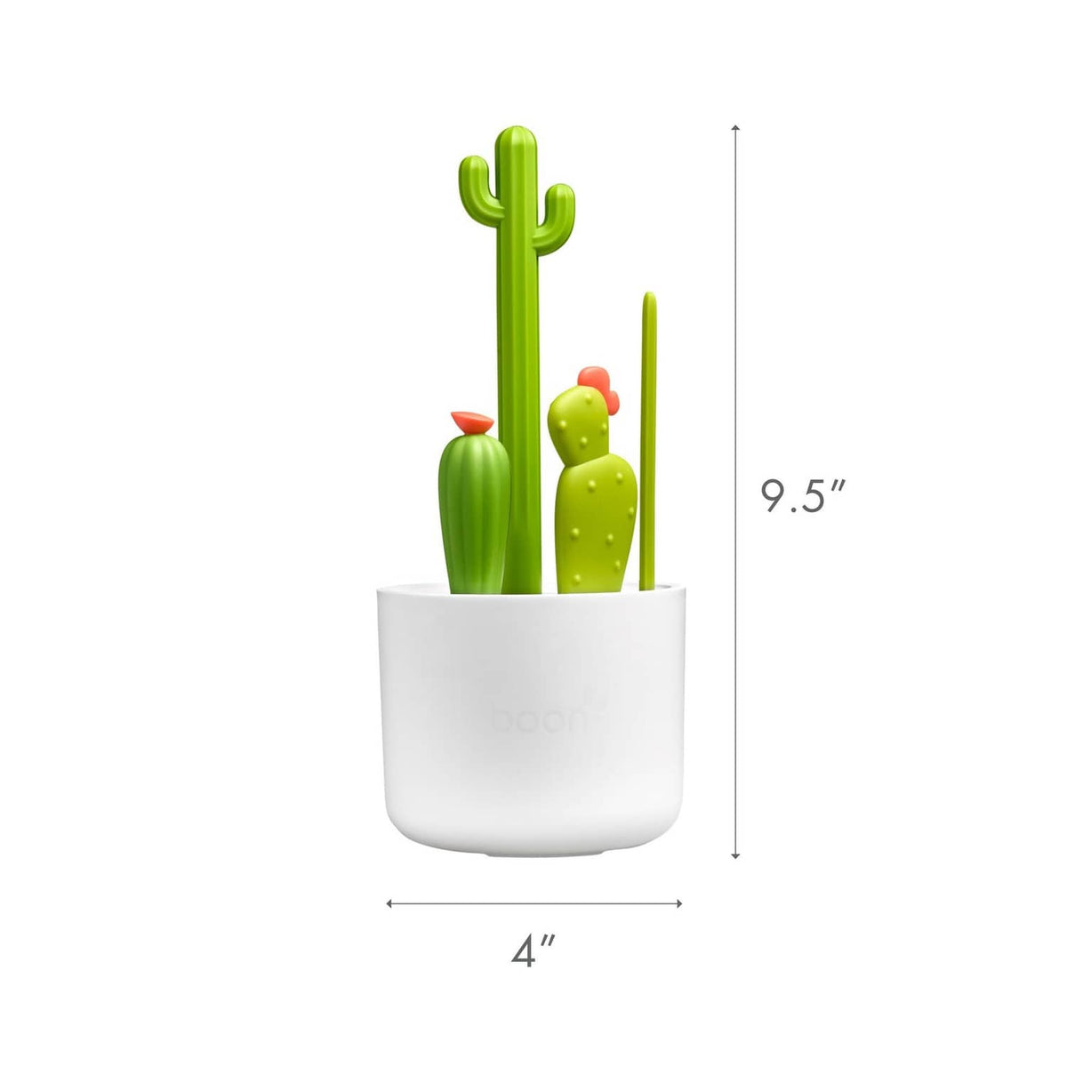 Compact white cactus brush holder with three green brushes