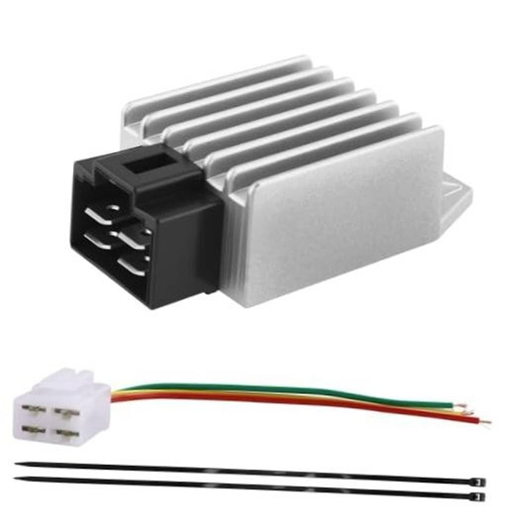 12V 4-pin voltage regulator rectifier with silver aluminum heatsink and black connector