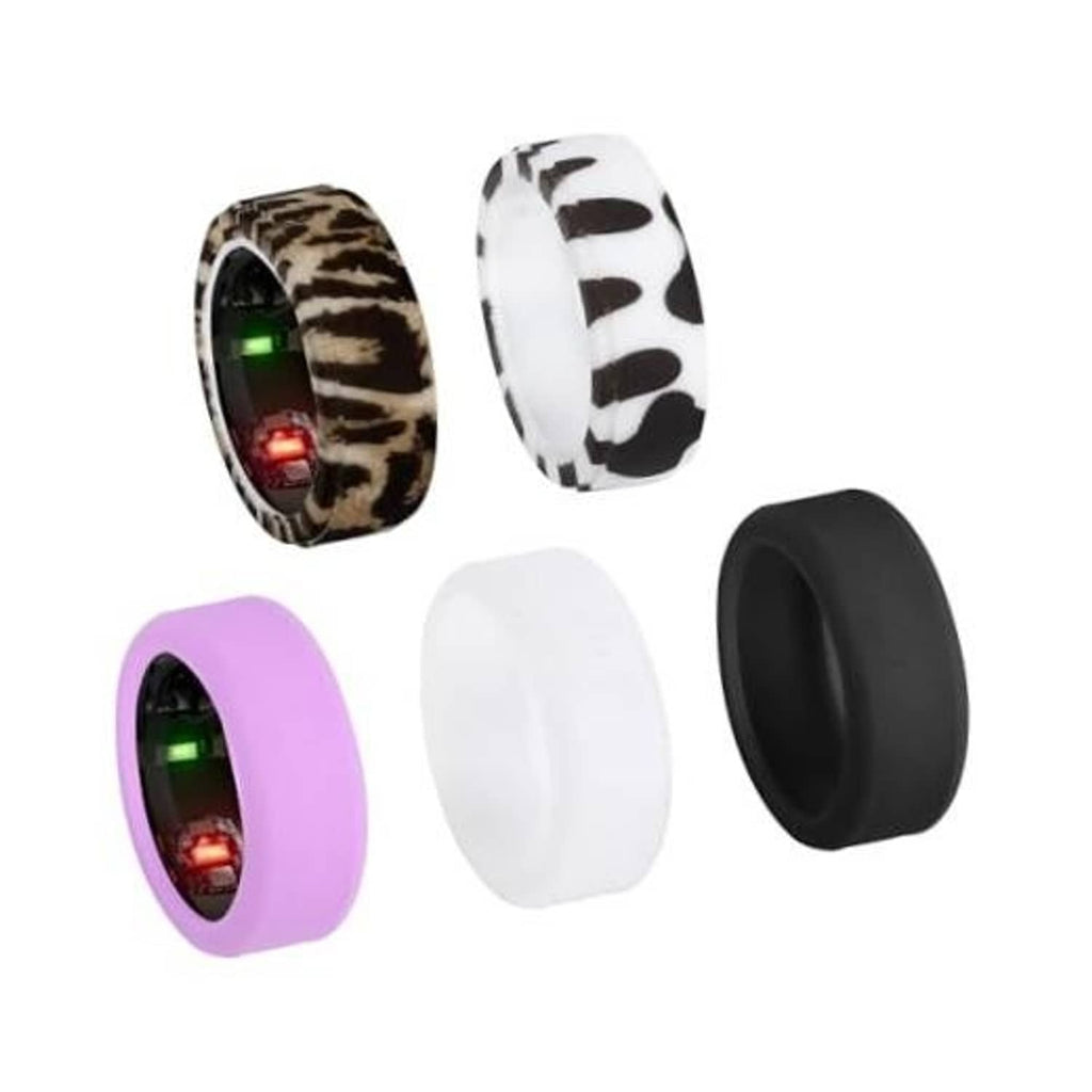 5-pack ring covers in leopard, zebra, purple, white, and black