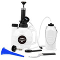 4L brake fluid bleeder kit with white reservoir, black pump head, hoses, funnel, tools