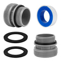 Hose adapter kit with gray threaded couplings and black O-ring gaskets, 2 pieces