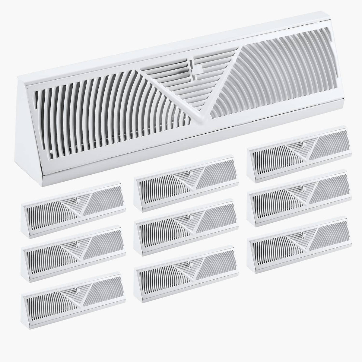 White HVAC floor register vent 10-pack, showing single grille and multiple units