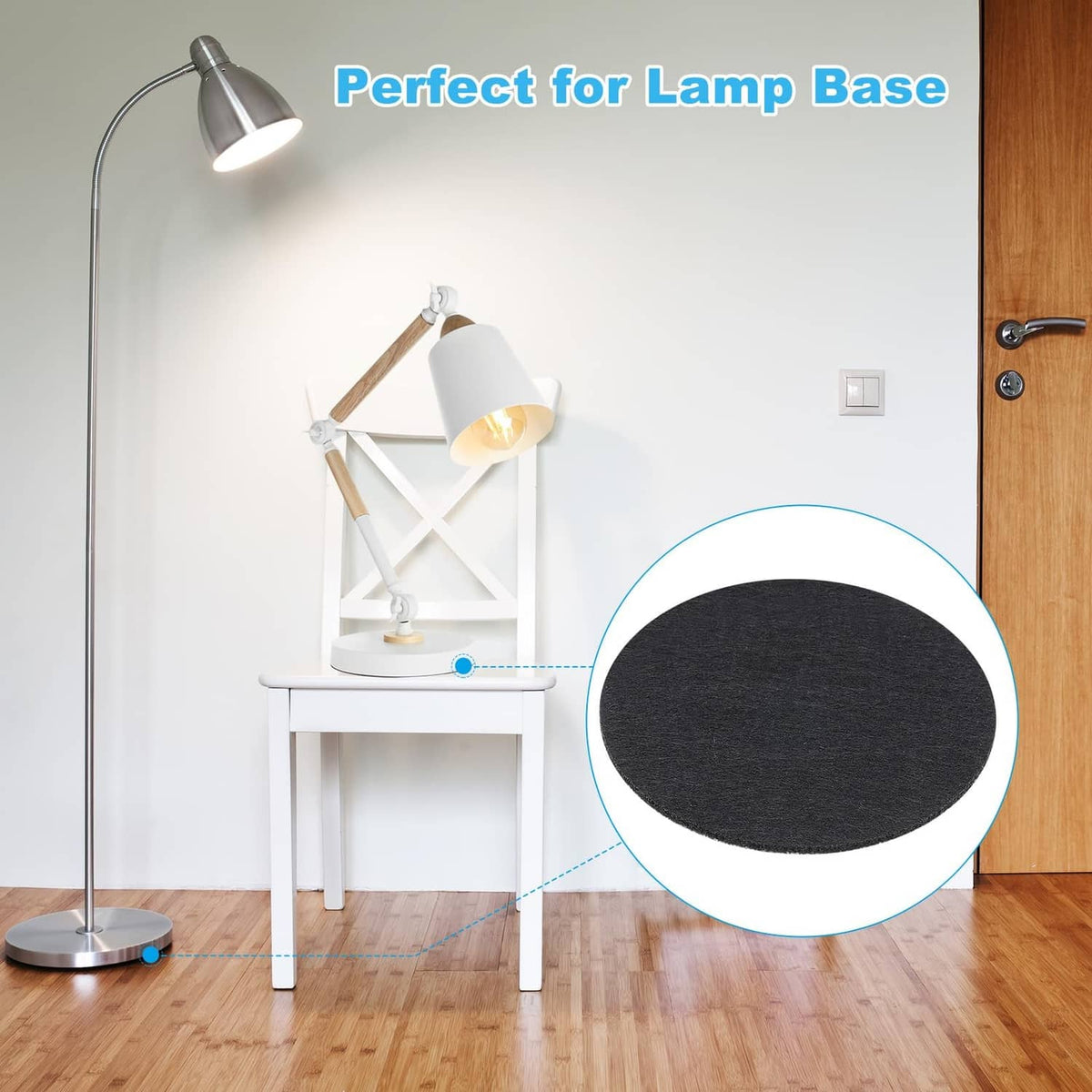 Black felt lamp base pad placed under a lamp stand for protection