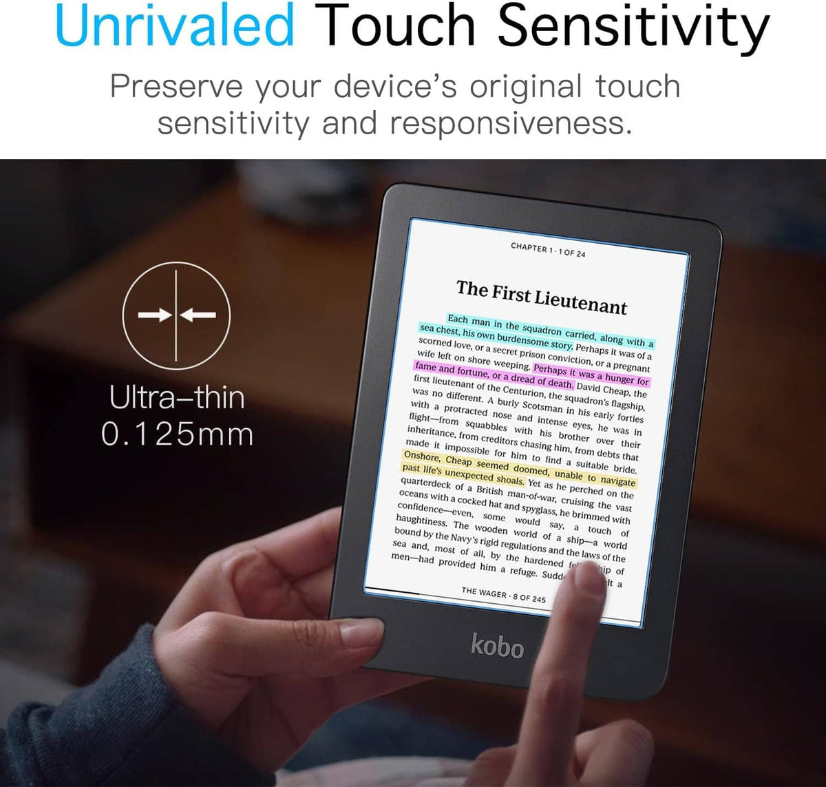 Ultra-thin 0.125mm e-reader screen protector film on front display