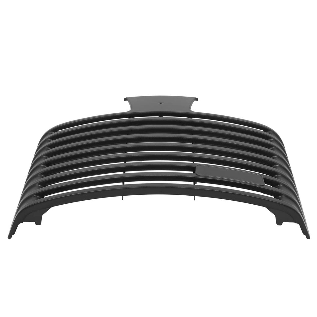Front grille top view with curved horizontal slat pattern, dark plastic