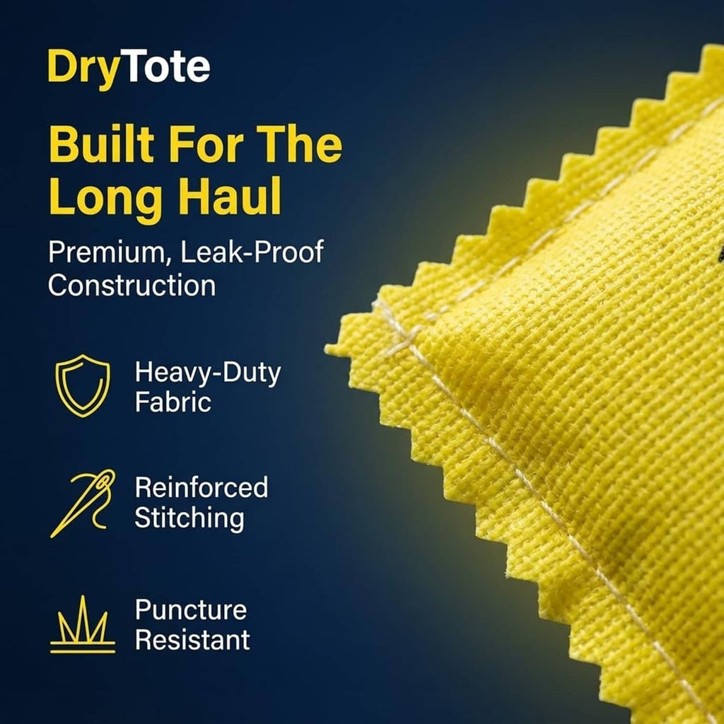 Yellow rechargeable desiccant pouch with blue indicator window, reinforced and puncture resistant.