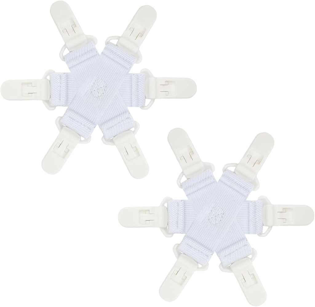 Bed sheet detangler pair with 6 white clips each, light blue fabric ties