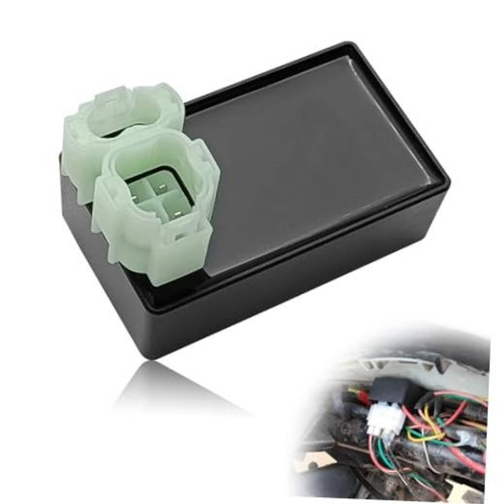 Ignition control module box with dark gray casing and light green wiring connector plug