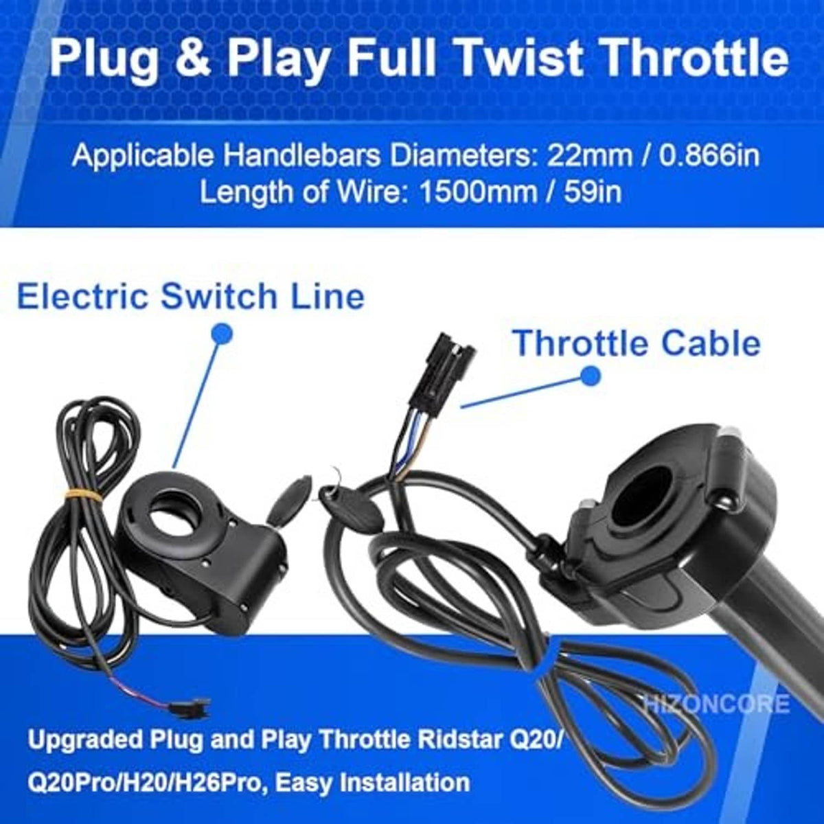 Black twist throttle with key ignition and throttle cable with electric switch