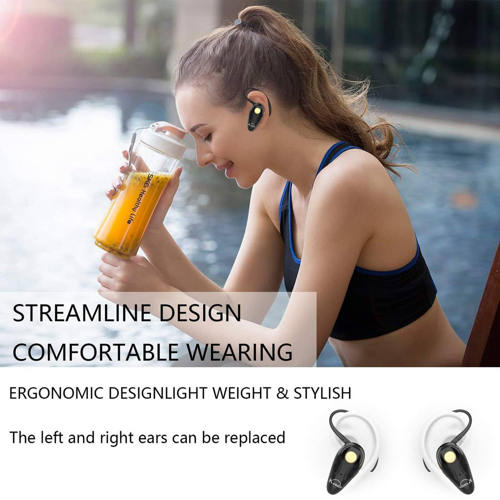 Black wireless headset with in-ear earbud and flexible curved neckband