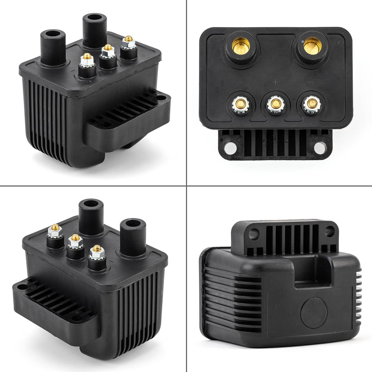 Programmable ignition module showing ports and heatsink fins, multiple angles