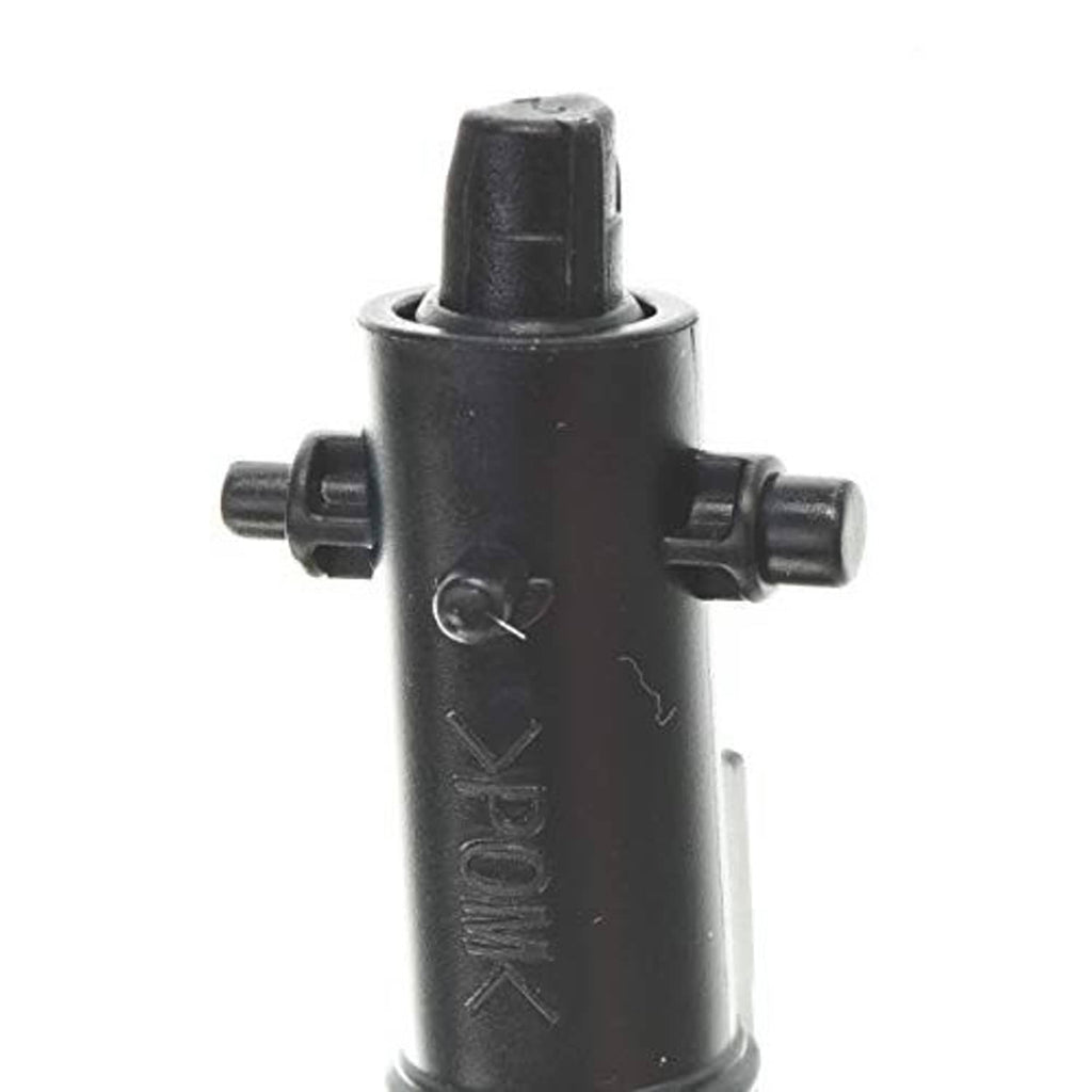 Headlight washer nozzle top, black plastic housing with connector nubs and fittings
