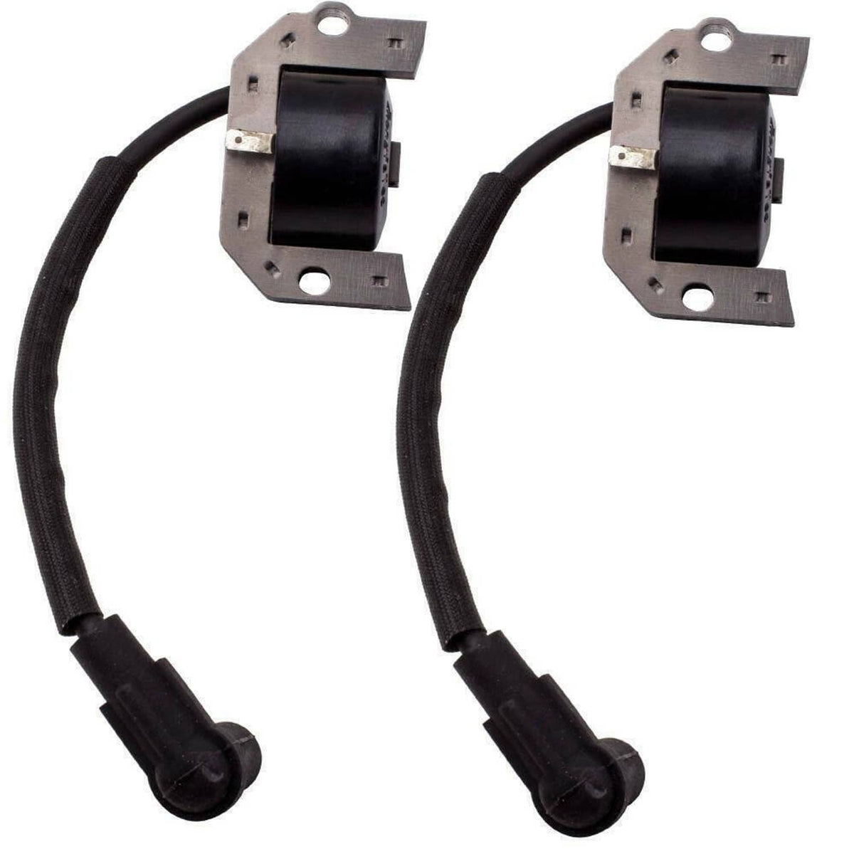 2-pack ignition coil modules with black wiring harness and gray metal mounting brackets