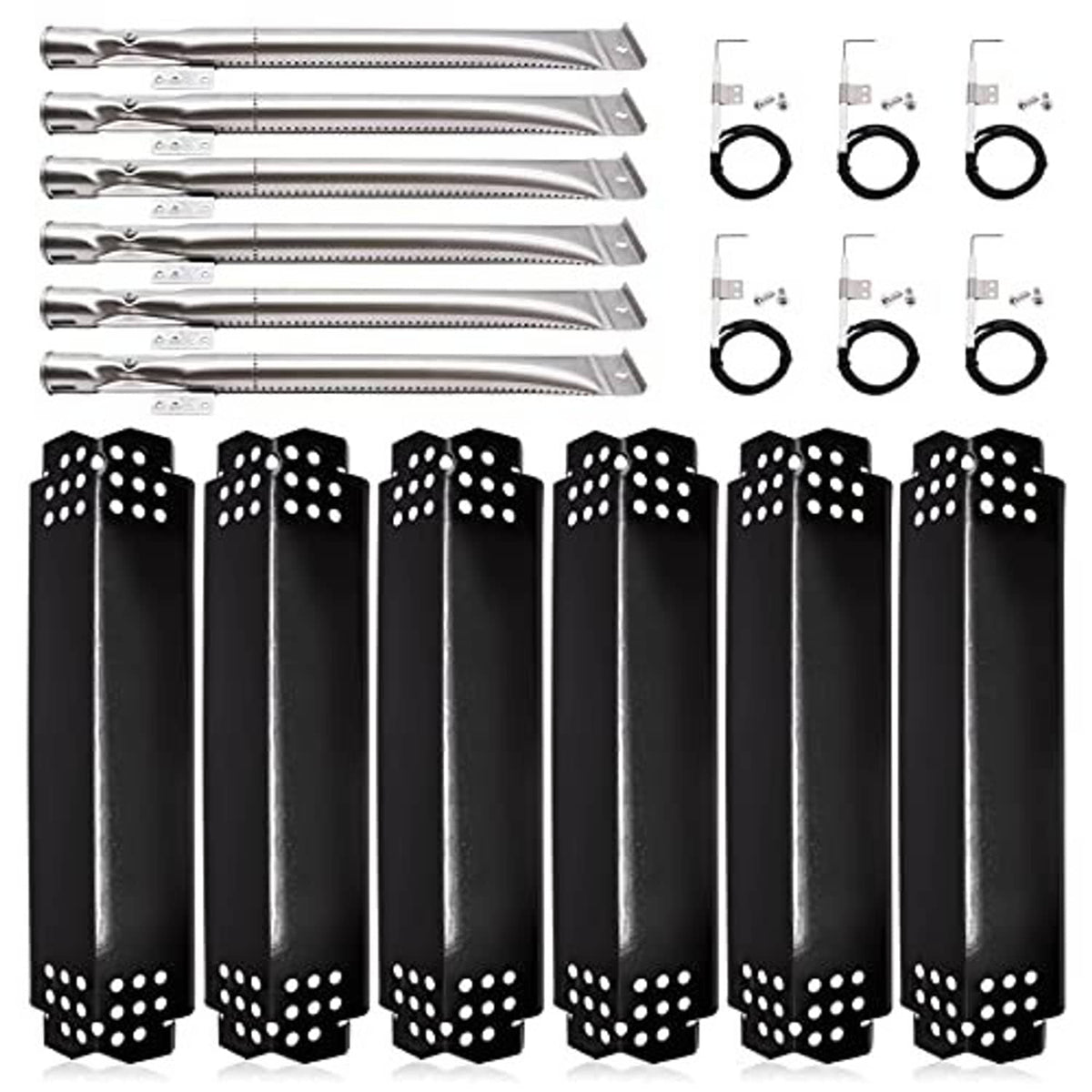 Grill heat plate panels with perforations plus rings and screws for mounting