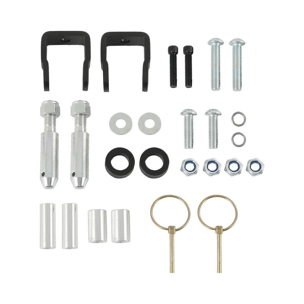 Quick-disconnect sway bar link parts set with bushings, sleeves, pins, and bolts