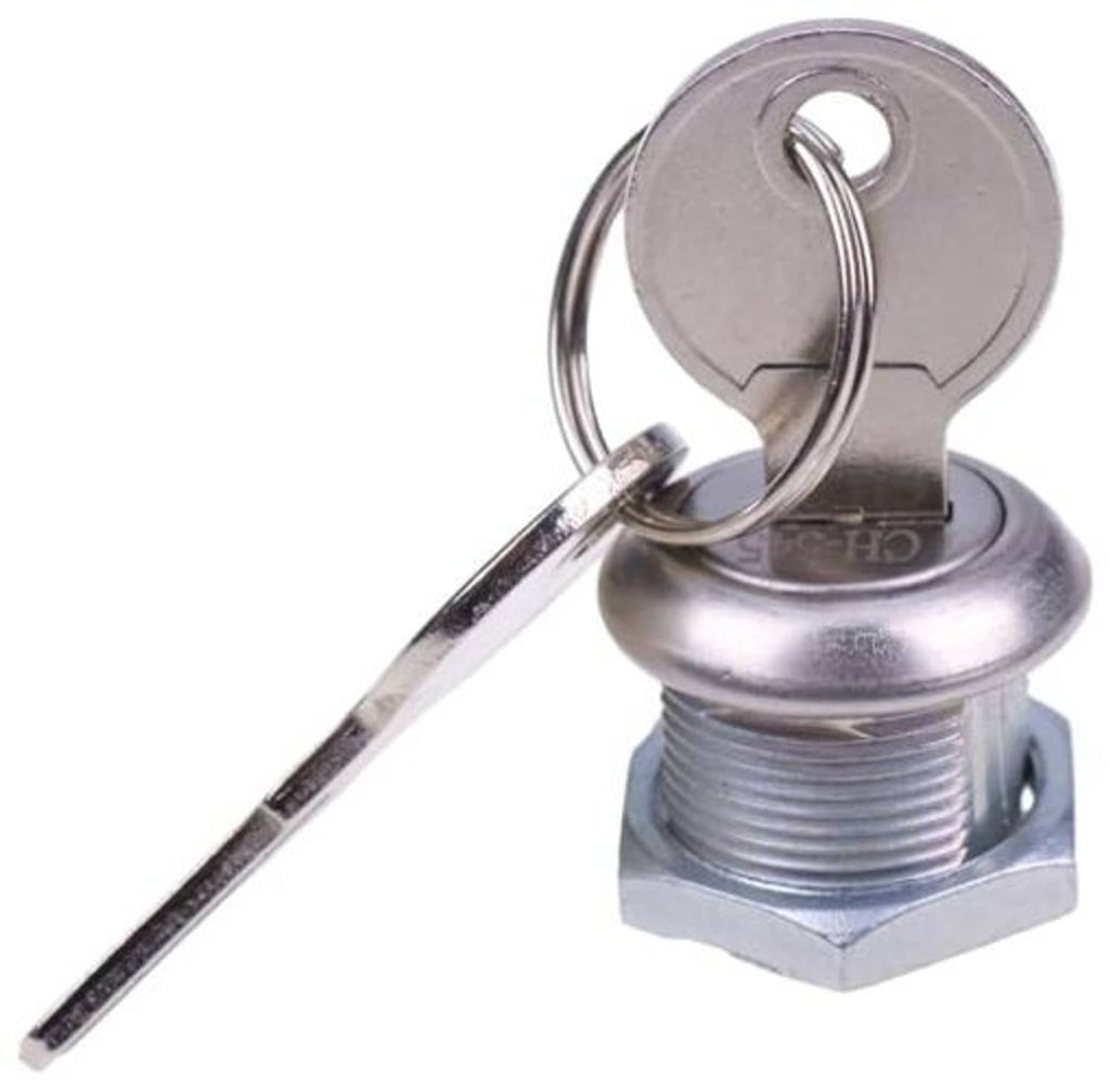 Metal lock cylinder with 2 keys on a ring, round face and threaded body