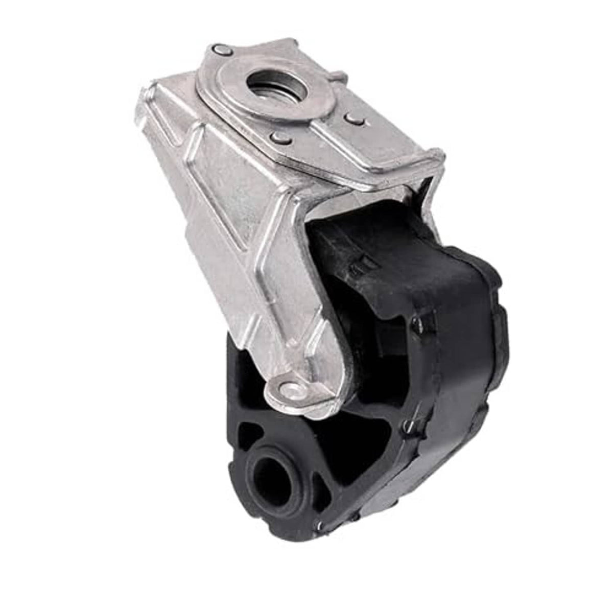 Exhaust pipe bracket with metal mount and black rubber isolator bushing