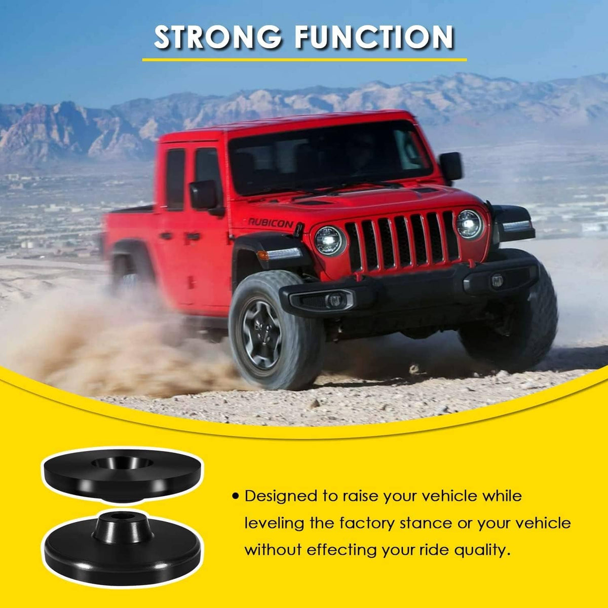 Black rear coil spring spacer lift kit discs, set of two round spacers with holes