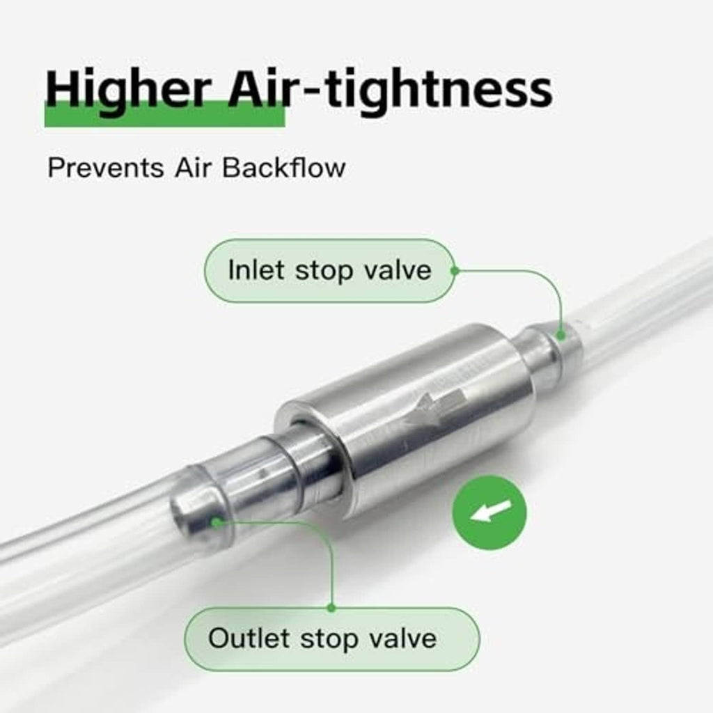 Brake bleeder inline stop valves on metal body with clear hose tubing