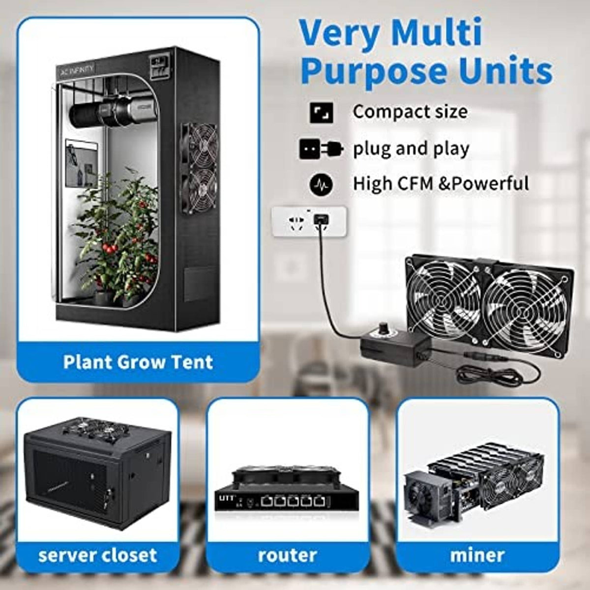 Dual 120mm computer fans with speed controller and cables for versatile cooling
