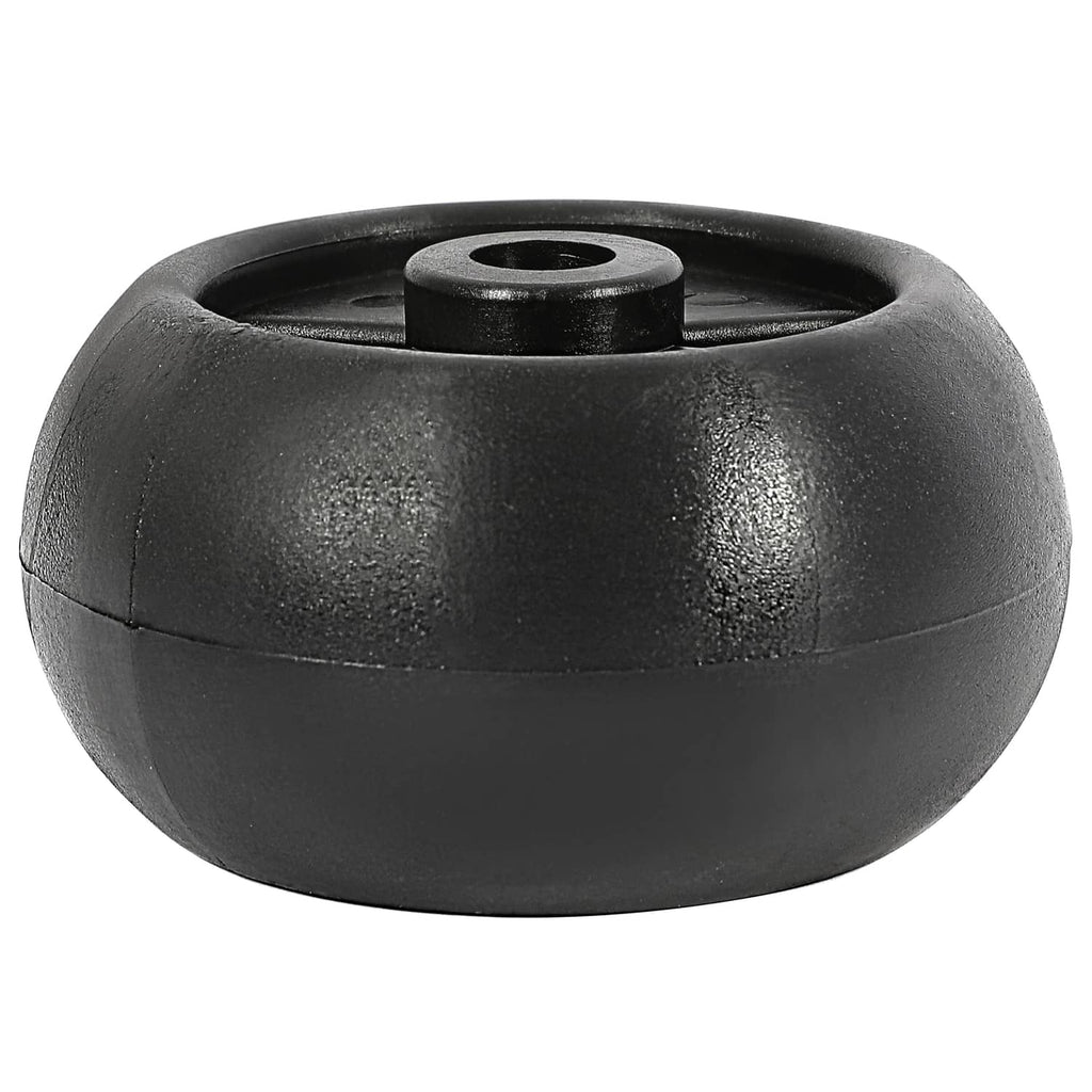Single black deck wheel with raised center hub and circular axle opening