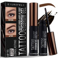 Cilrofelr peel-off eyebrow gel set in brown: two tubes, wand applicator, and metallic sleeve