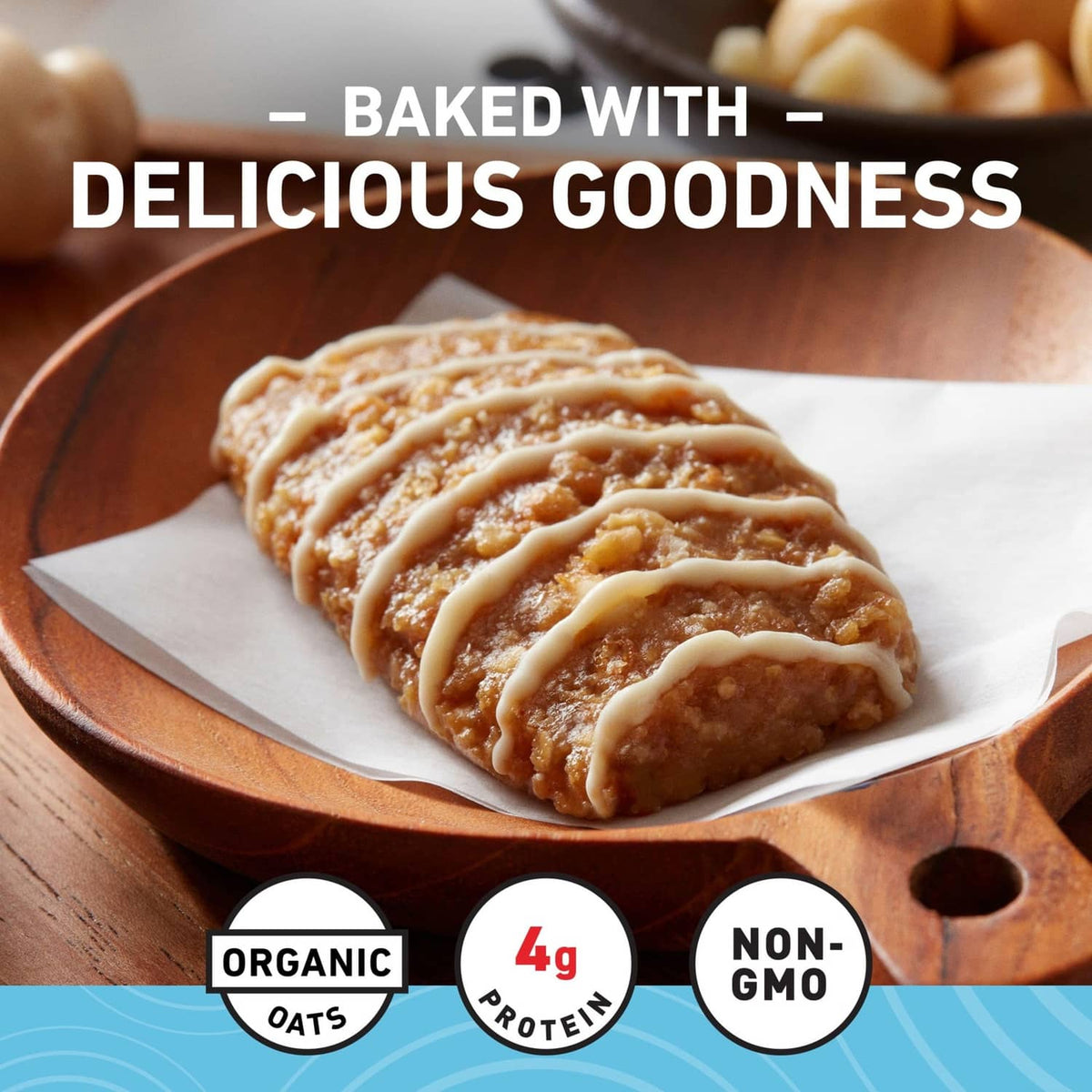 White chocolate macadamia nut energy bar with white drizzle