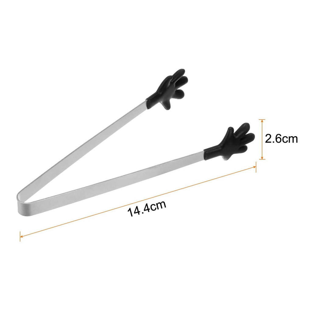 Mini stainless steel tongs with black silicone hand tips, 14.4 cm long