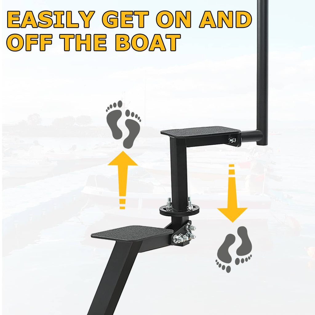 Dual non-slip boat steps with tall handle for getting on and off the boat