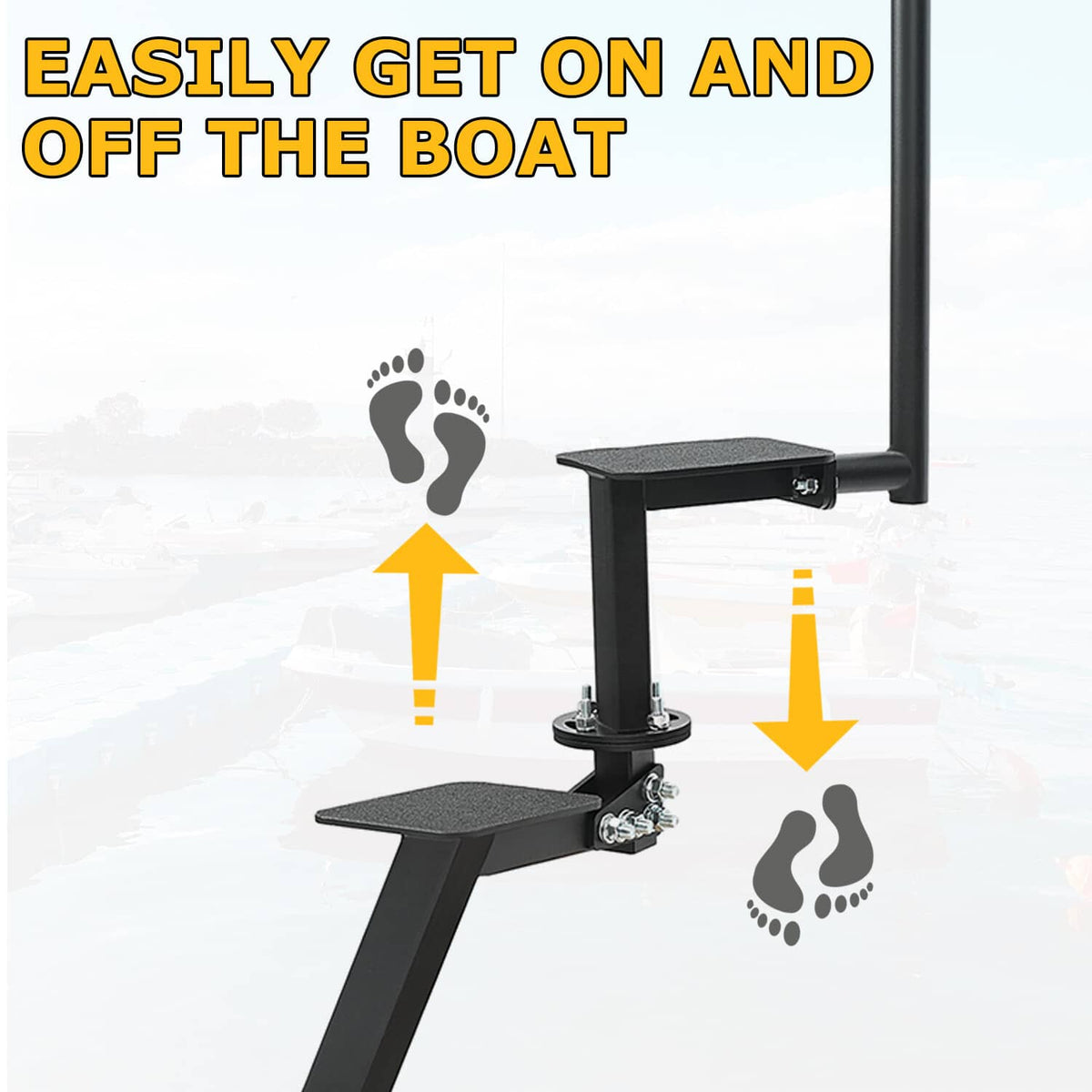 Dual non-slip boat steps with tall handle for getting on and off the boat