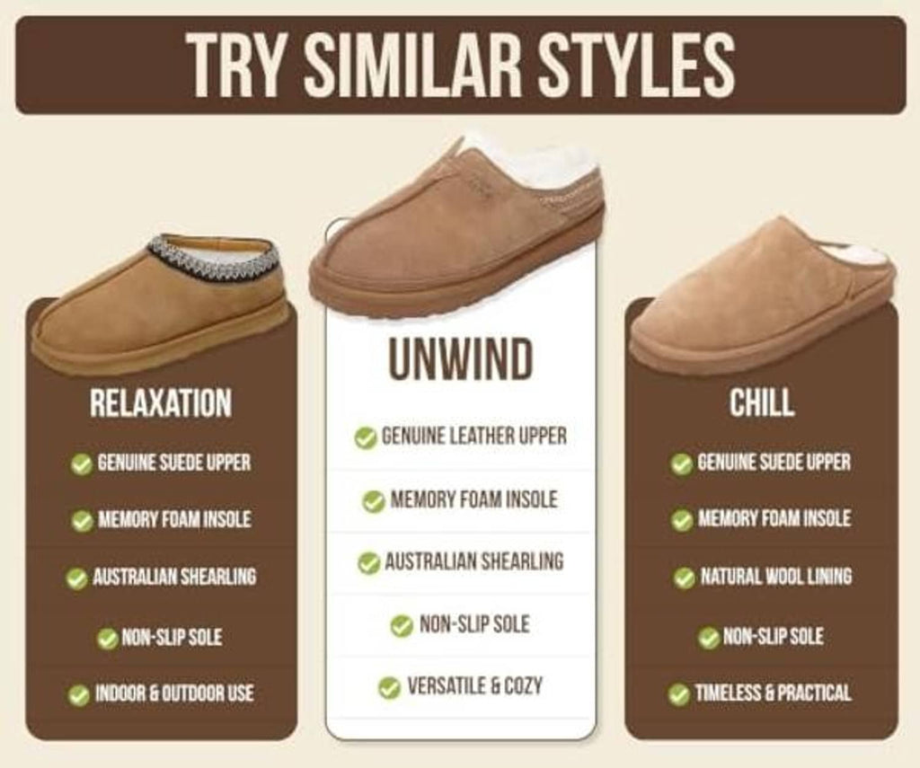 Men's tan suede slip-on slippers with shearling trim and thick cushioned sole