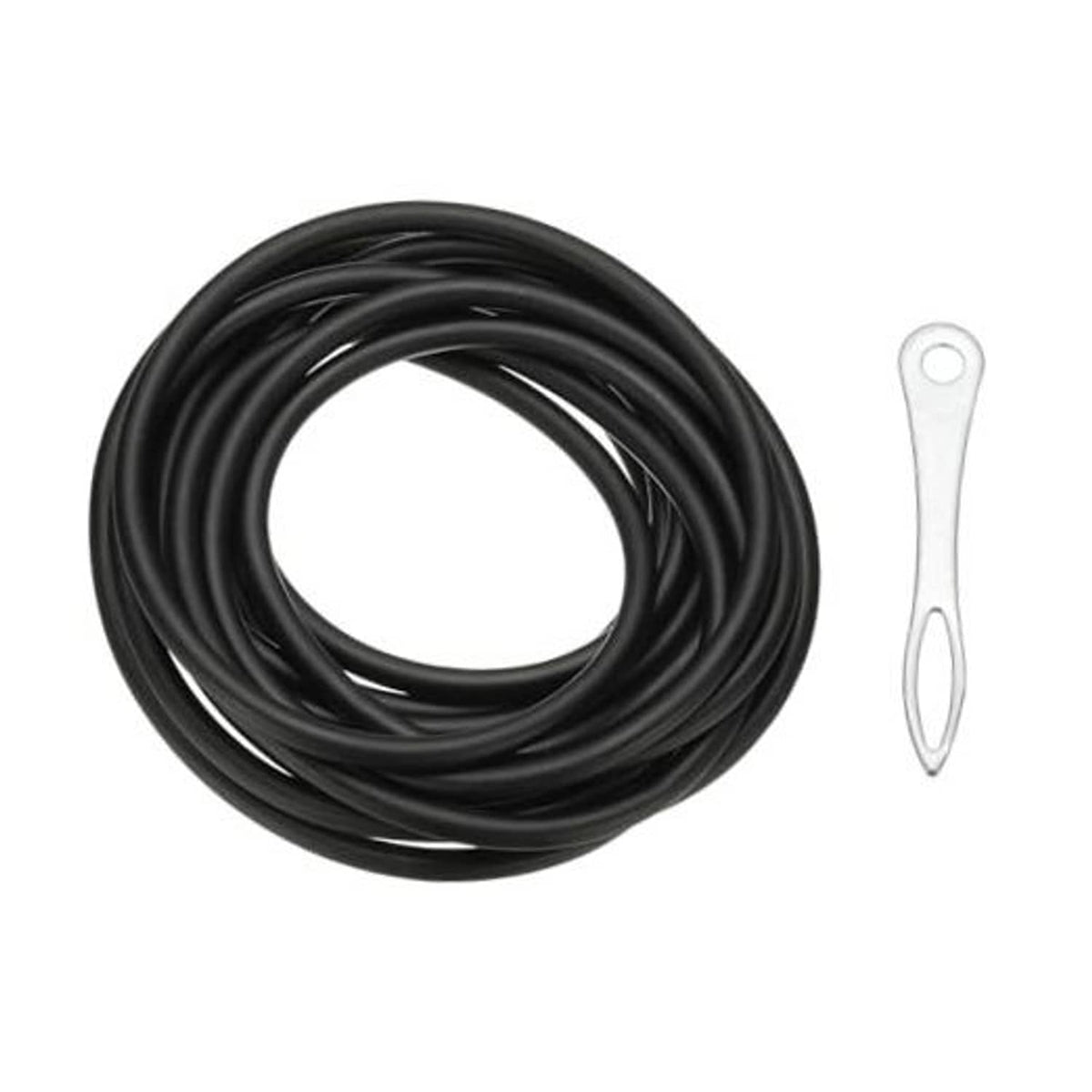 Black rubber tubing sling band coil with silver mounting loop accessory