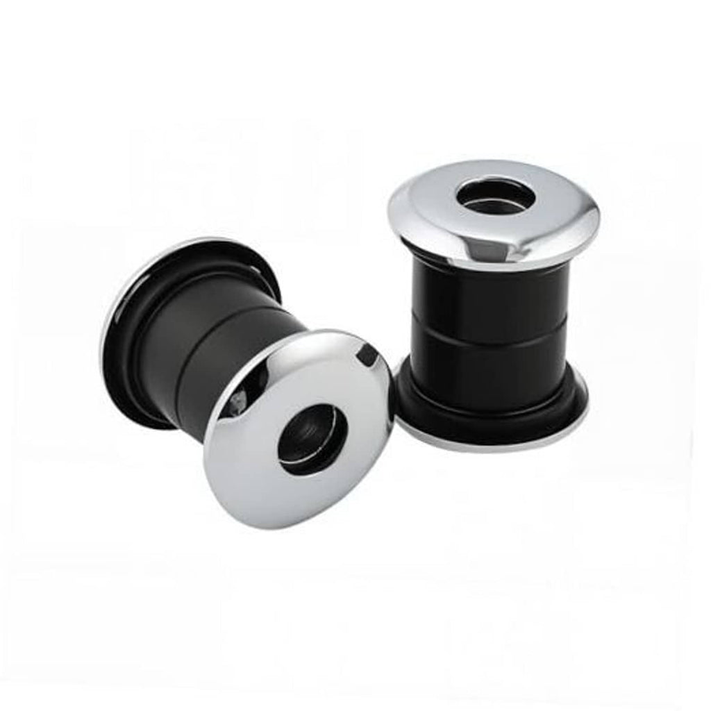 Handlebar riser bushing kit: black sleeves with chrome top caps and mounting hole
