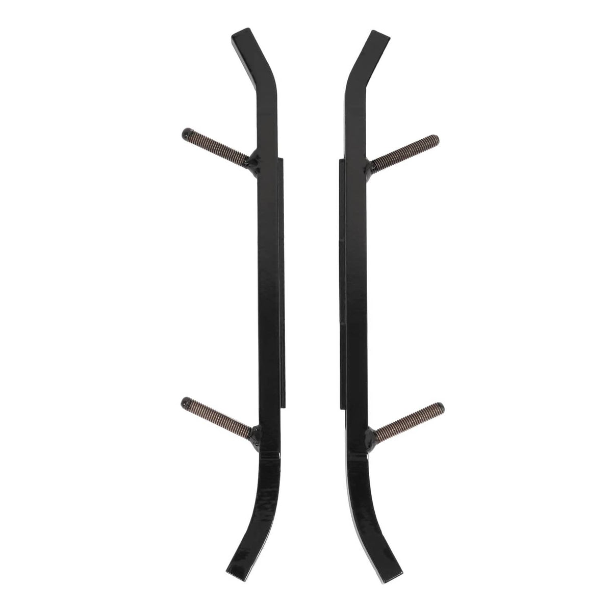 Two-piece black ski wear bar with bolt studs for mounting, slim curved profile.