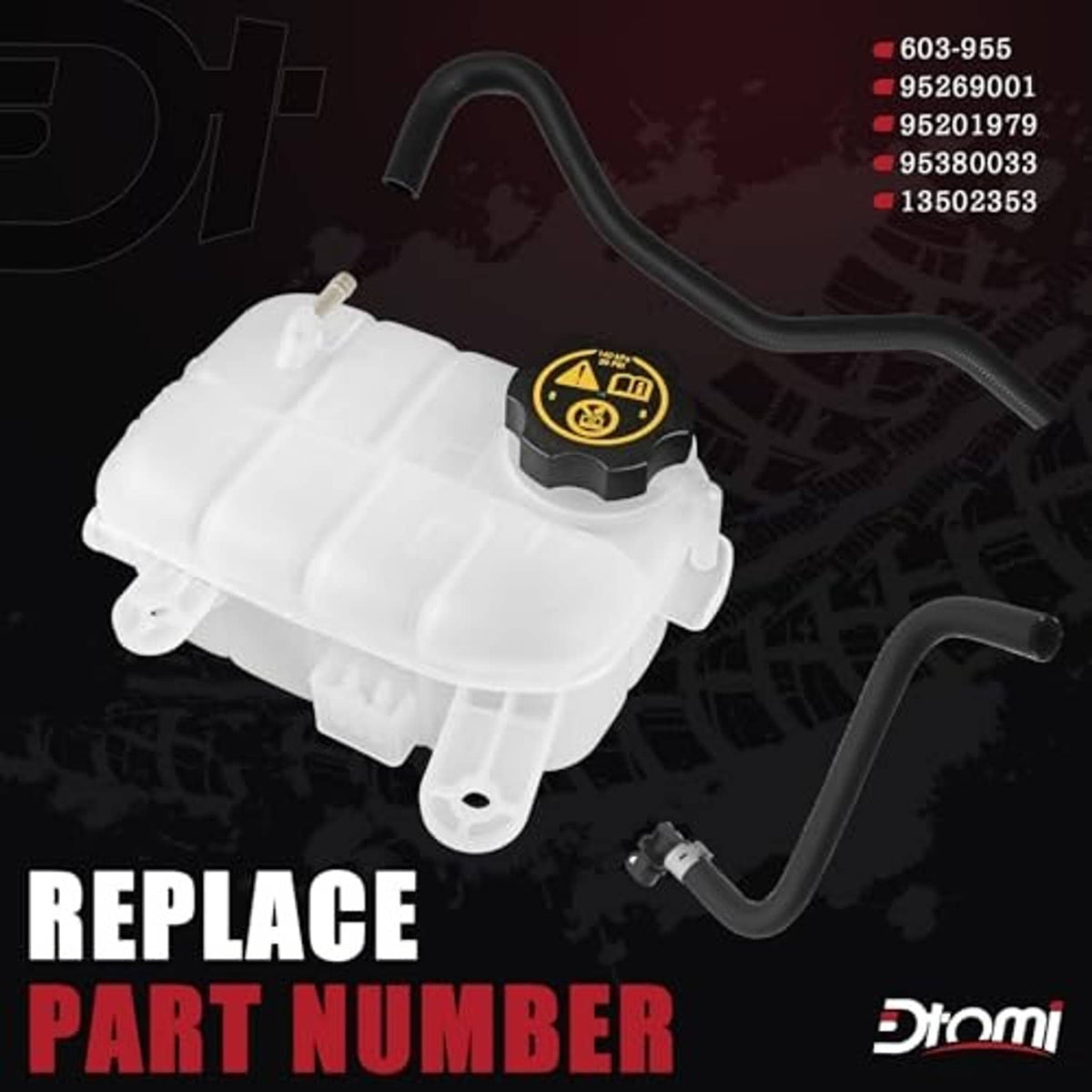 White coolant reservoir expansion tank with black radiator hoses and cap