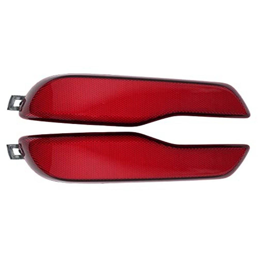 Pair of red rear bumper reflectors with black mounting tabs for driver and passenger side