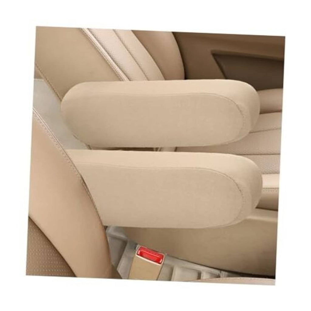 Beige fabric front car seat armrest cover set with elastic fit