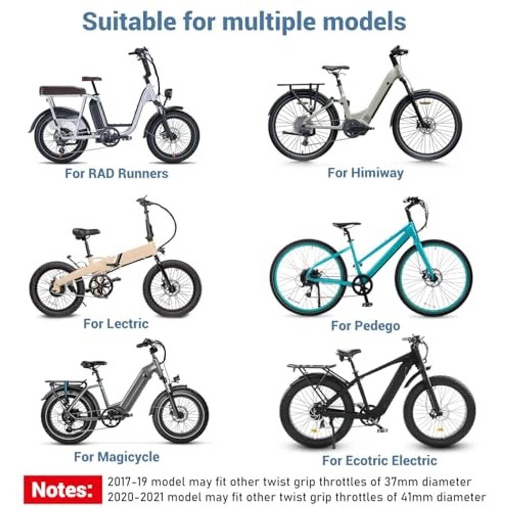 Black thumb throttle adapter with compatibility icons for multiple e-bike models
