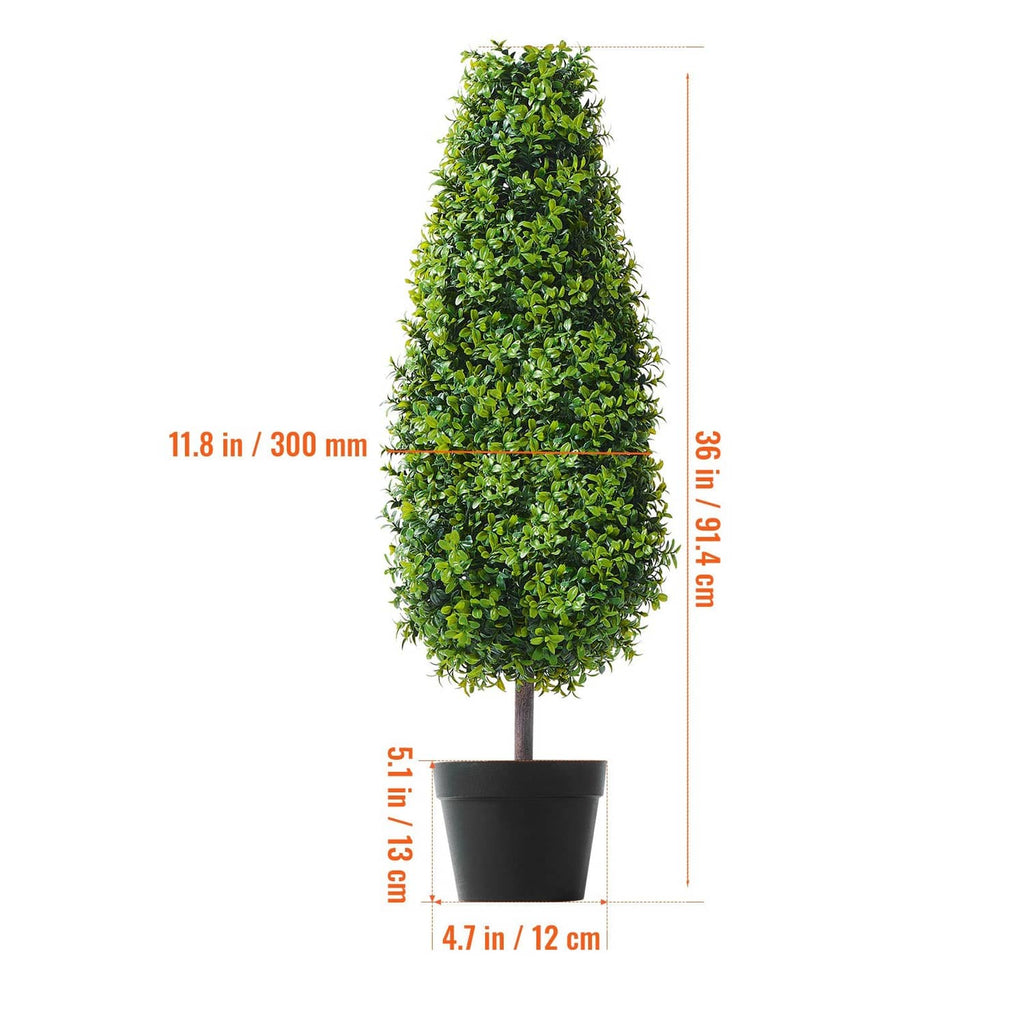 Artificial boxwood topiary tree with bright green foliage in a black pot