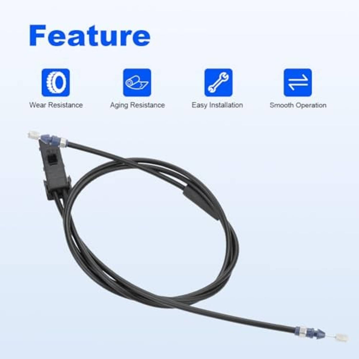 Hood release cable replacement cable loop with blue couplers and small pin terminals.