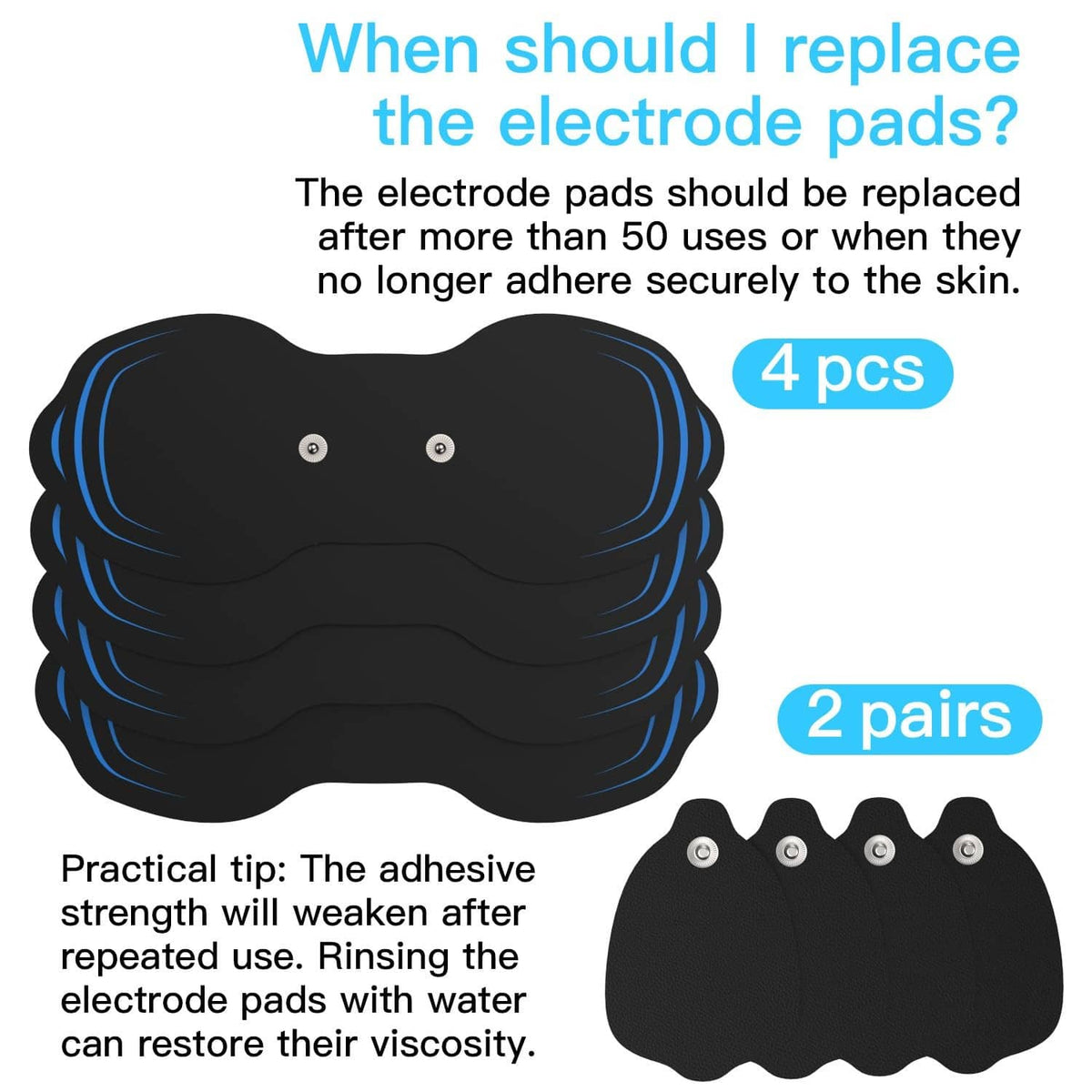 Electrode pads replacement set, stacked black pads and separate pair layout