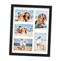 Black collage picture frame holding five 4x6 photos with white mat and border