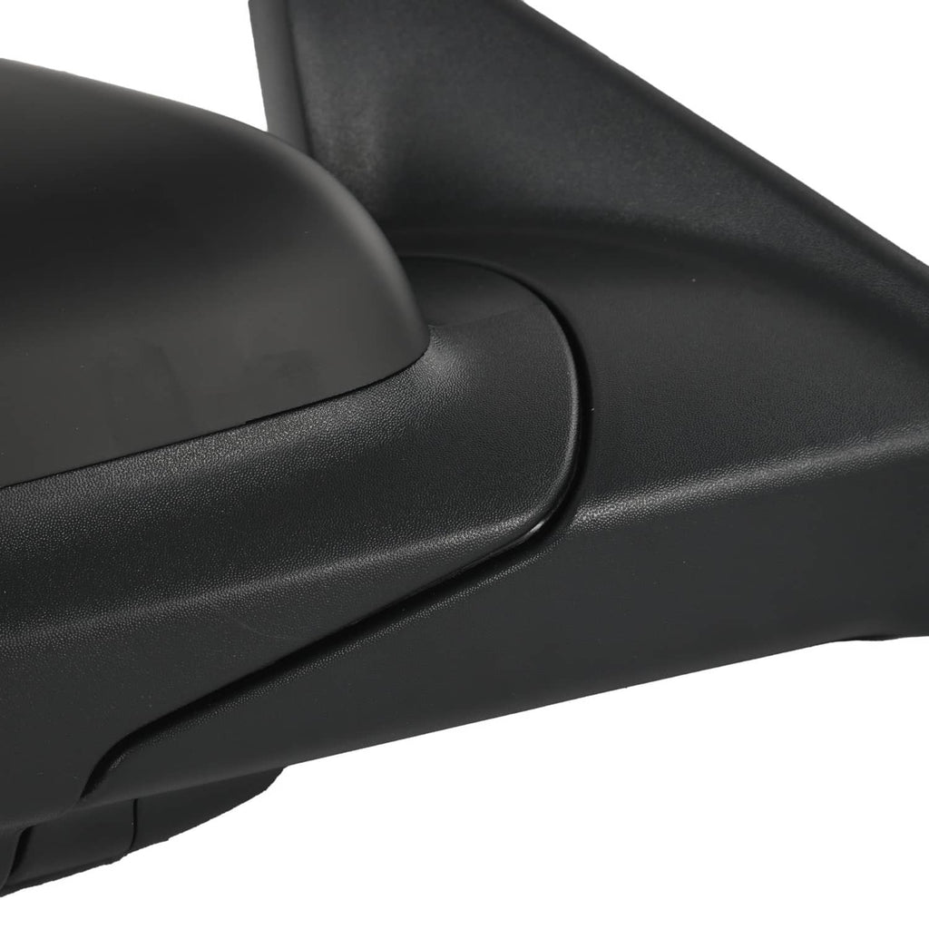 Right-side car mirror base with smooth black finish and curved seam