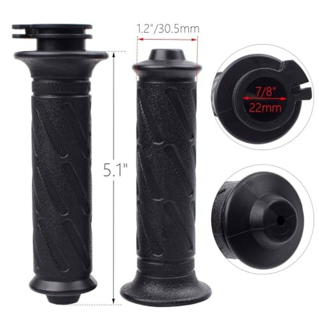 Black throttle grips with 7/8 in (22 mm) end diameter and ribbed texture detail