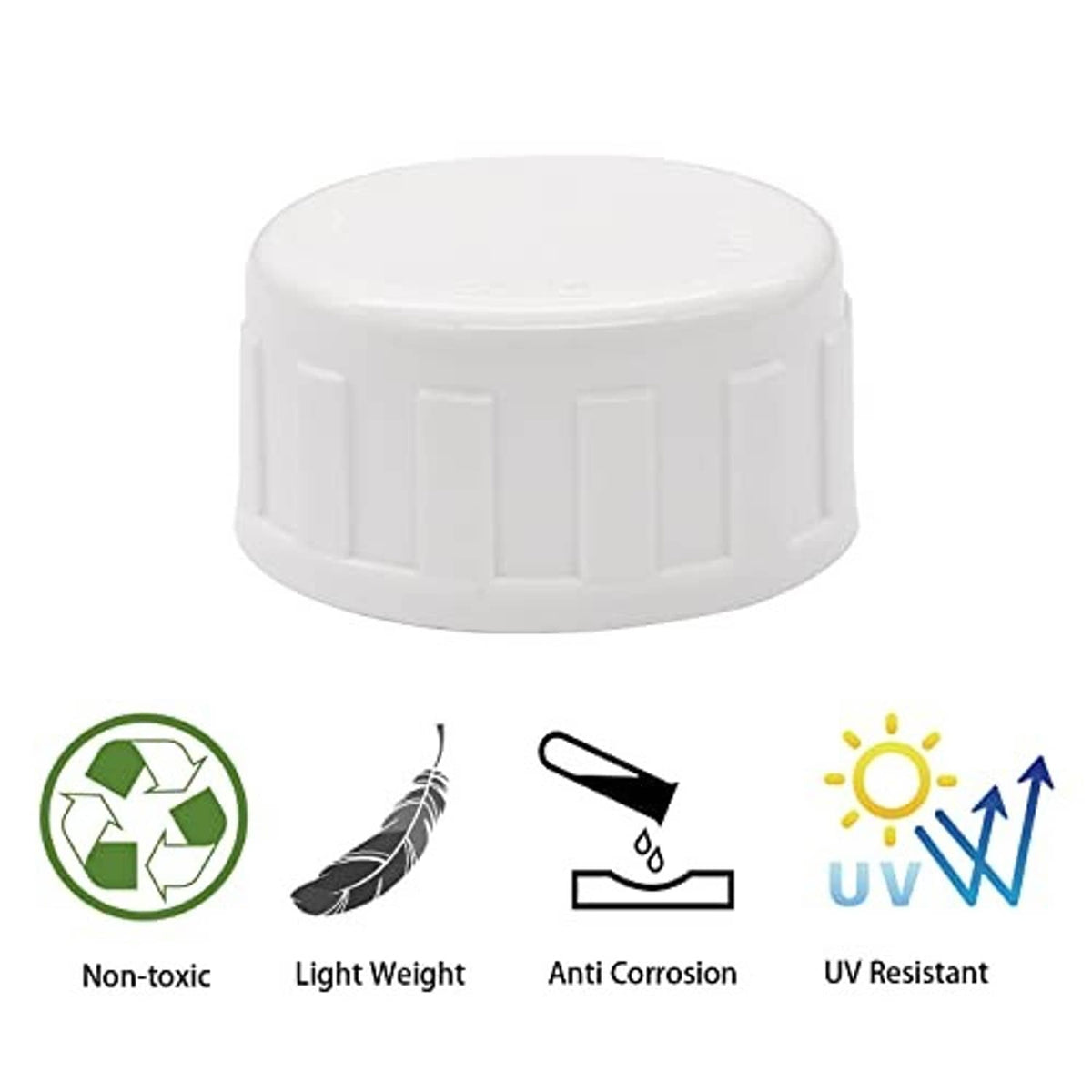 White PVC female thread pipe plug cap, ridged end for 1/2 inch fittings