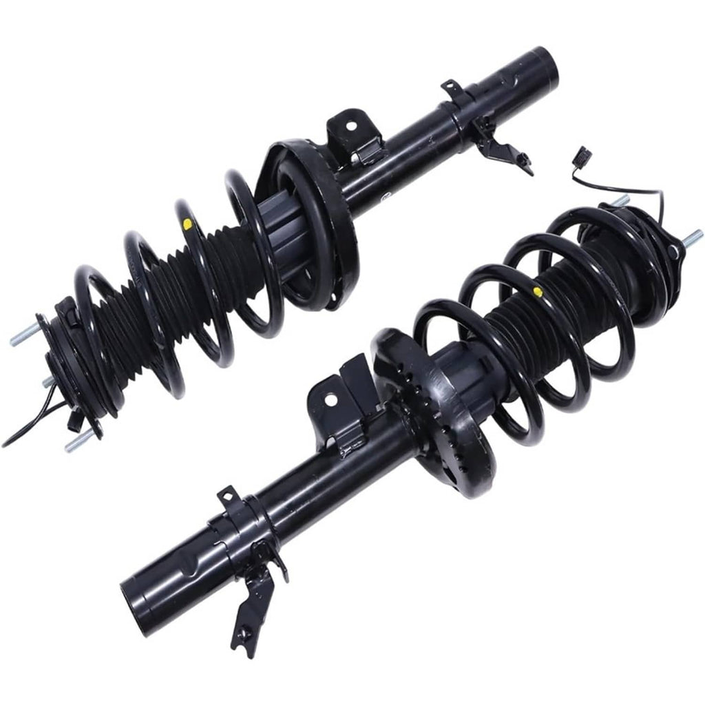 Front electric shock absorber pair with black coil springs and sensor wiring