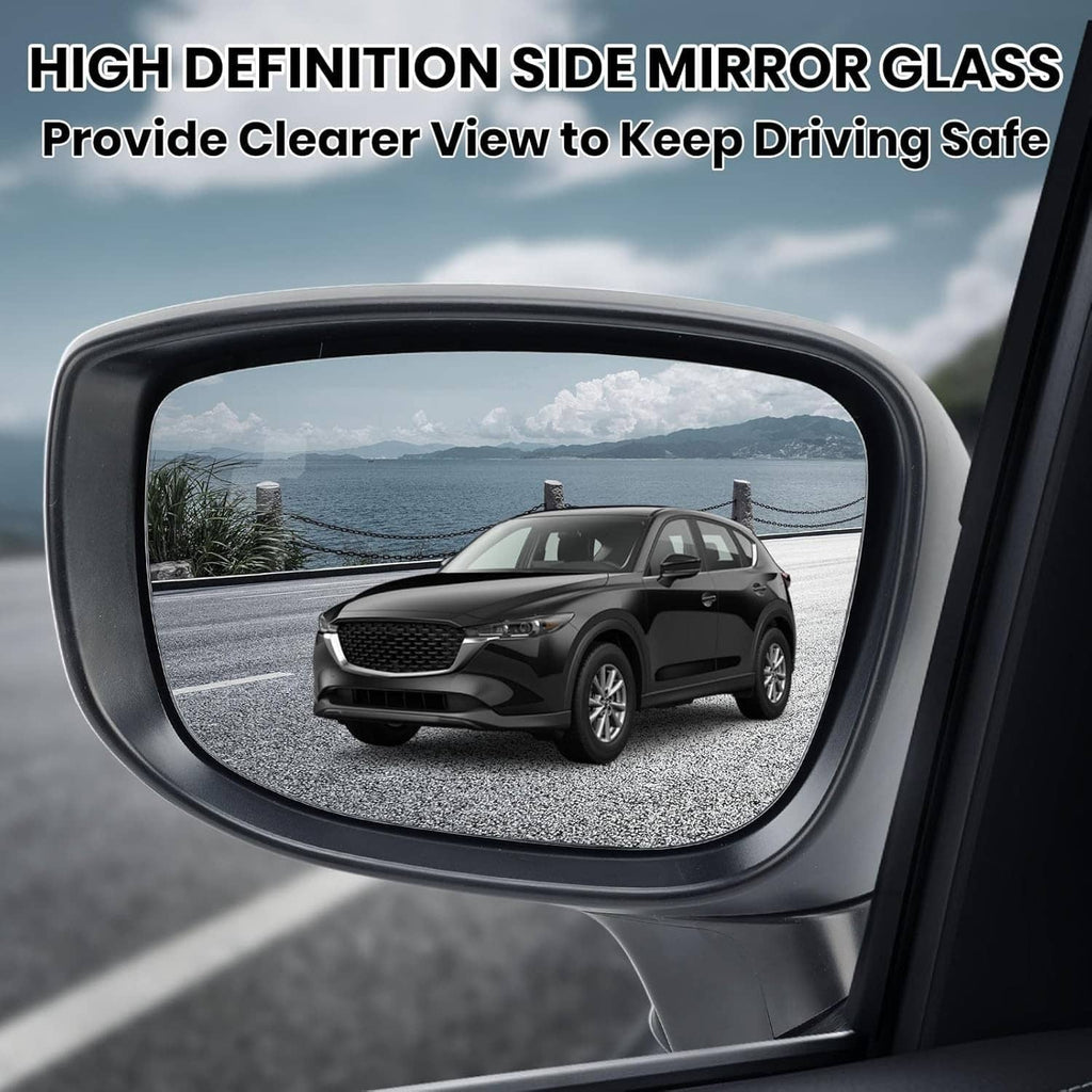 Black left side mirror with clear glass for a wide driving view